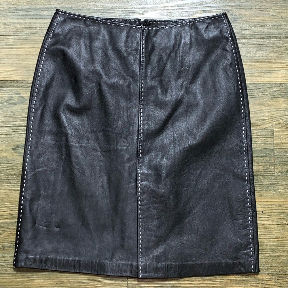 INC Black Leather White Contrast Pencil Skirt 8